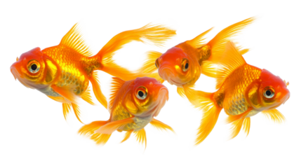 A group of goldfish swimming together in a vibrant school,Transparent background, PNG file