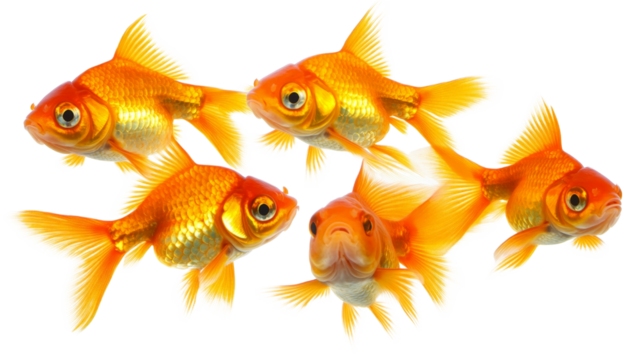 A group of goldfish swimming together in a vibrant school,Transparent background, PNG file