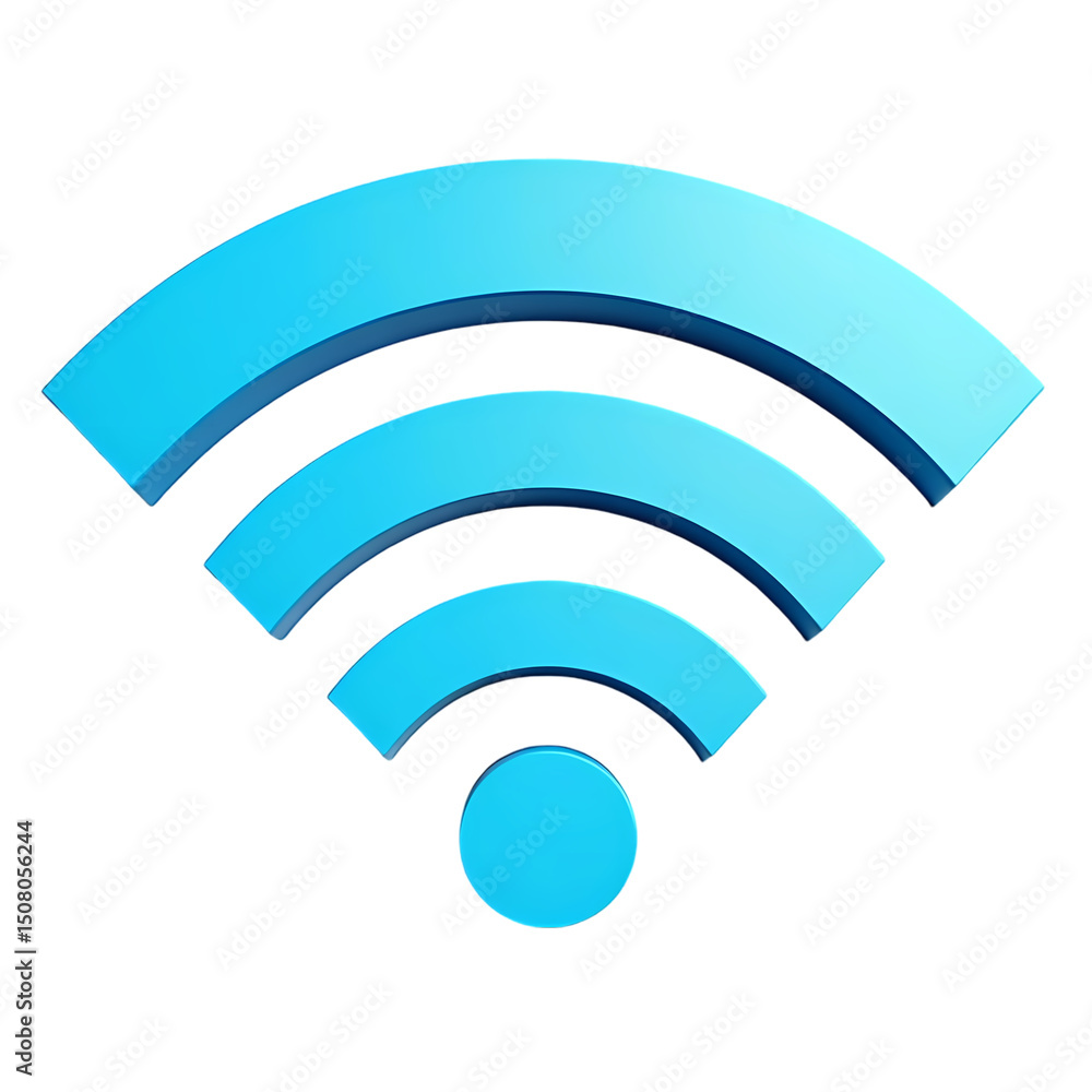 Poster a blue wifi symbol consisting of three curved lines and a circle on a black background illustration 