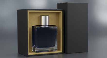 Luxurious Dark Blue Perfume Bottle in Elegant Black Box