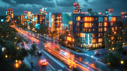 Obraz premium A digital twin model of a smart city optimizing energy efficiency 