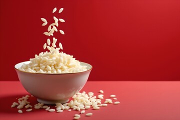 Pouring rice into bowl kitchen food photography minimalist close-up culinary arts
