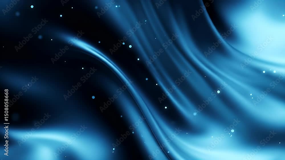 Poster abstract blue waves with glowing particles: dynamic motion background