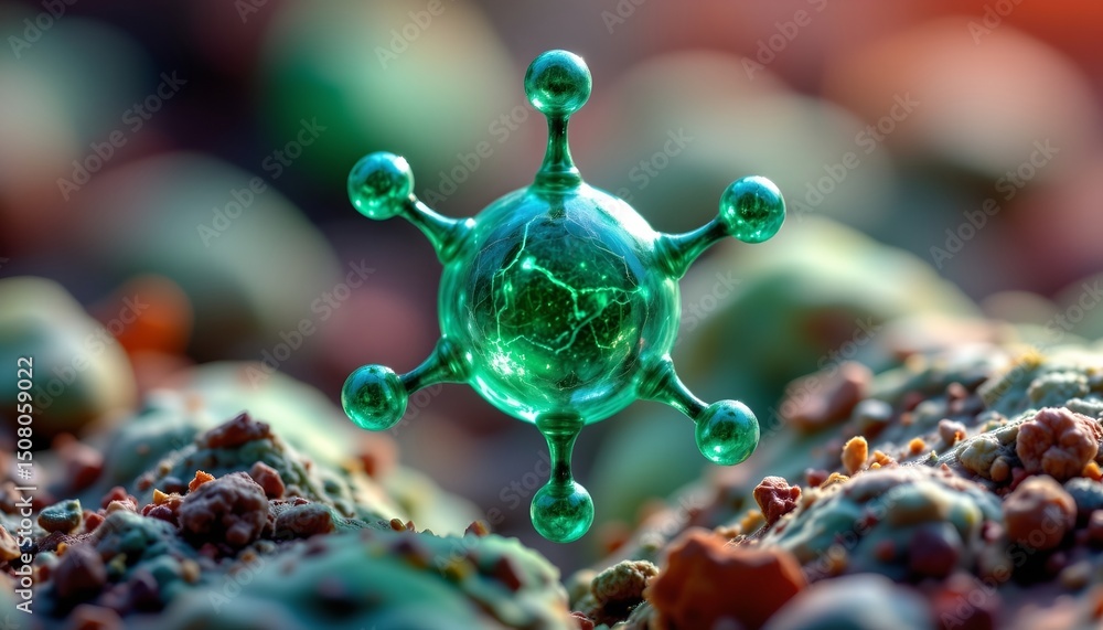 Poster exploring molecular structures in science laboratory digital art microscopic environment close-up ch