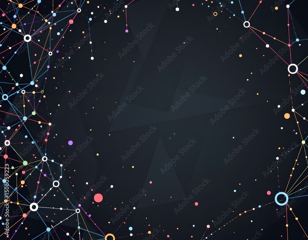 Poster exploring cosmic connections abstract network visualization digital art dark theme futuristic concep