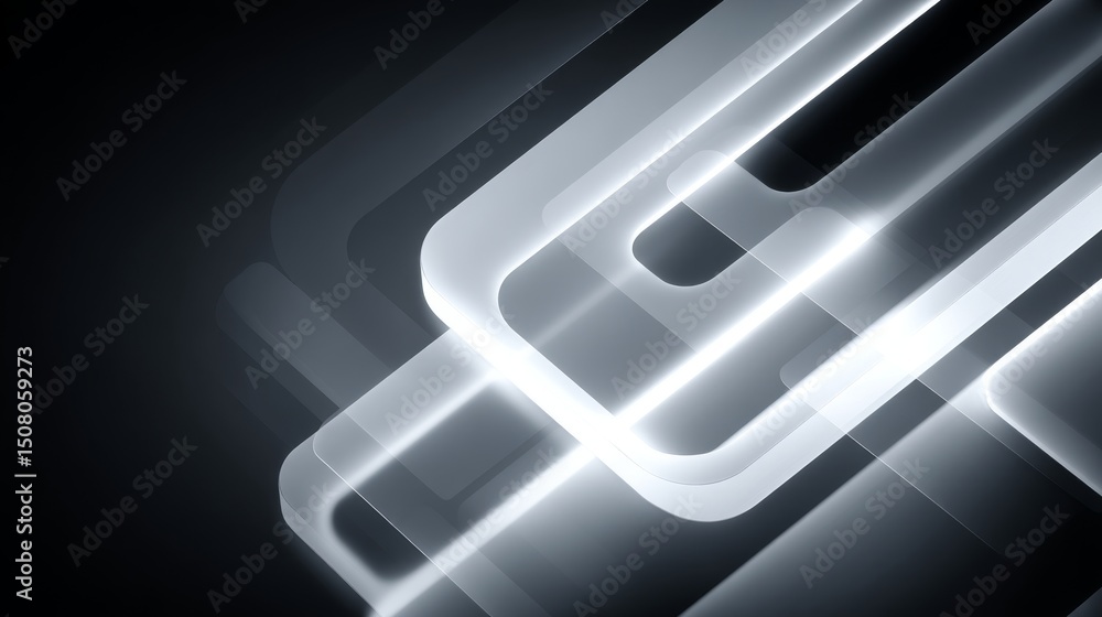 Poster abstract design featuring overlapping light shapes on a dark background.
