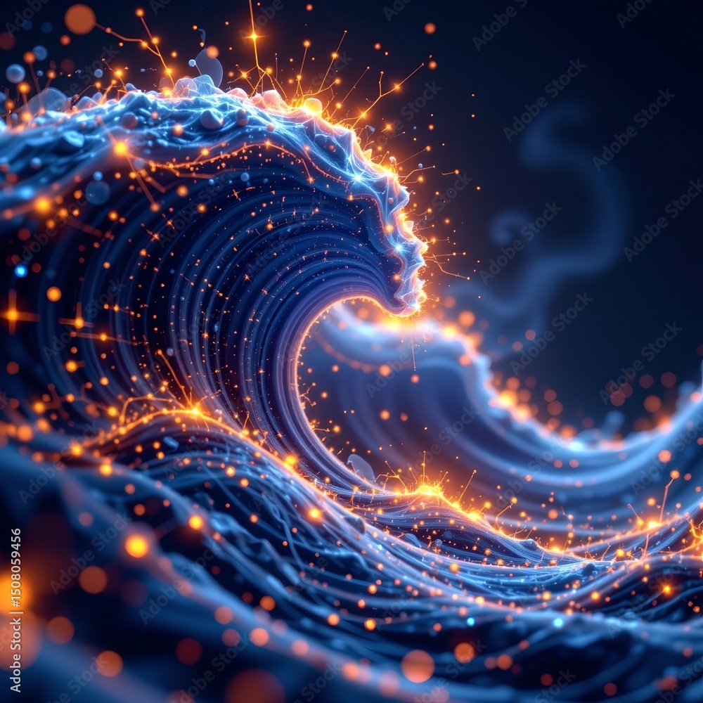 Aufkleber dynamic ocean wave animation virtual environment digital art abstract design high angle view creativ