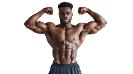 A man flexing his muscles, showing strength and confidence,Transparent background, PNG file