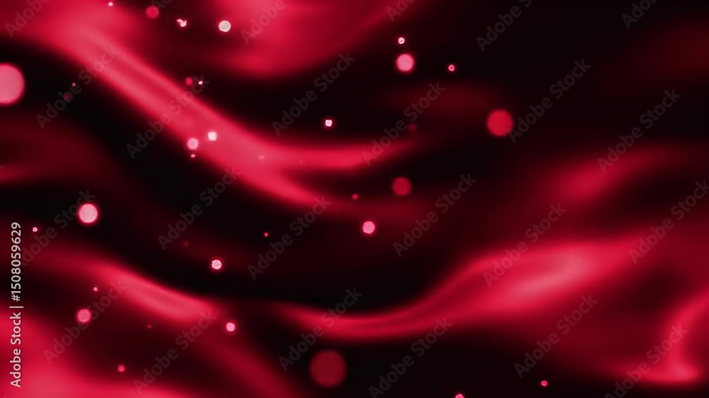 Poster crimson waves: abstract motion background with glowing particles