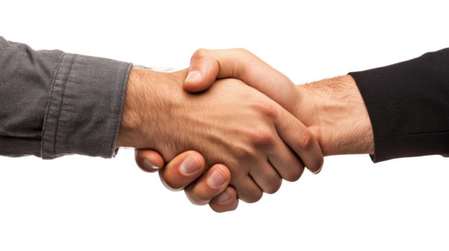 A man giving a firm handshake, showing confidence,Transparent background, PNG file
