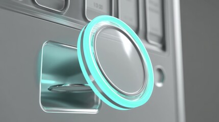 Fototapeta premium Close-up of a modern, illuminated button on a high-tech device, highlighting sleek design.