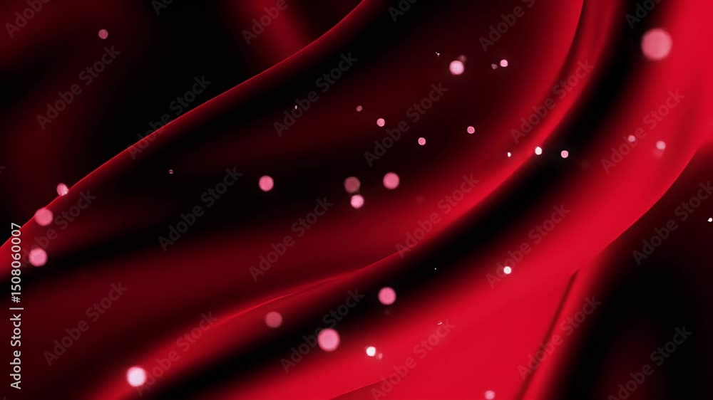 Poster crimson waves abstract motion background with glowing particles