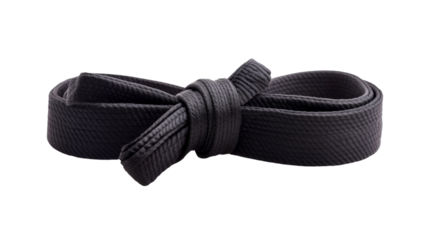 A martial arts black belt tied into a neat knot,Transparent background, PNG file