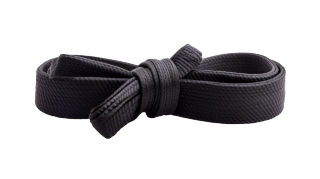 A martial arts black belt tied into a neat knot,Transparent background, PNG file