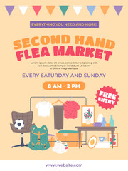 Garage sale. Flea market advertising, vintage items and rarities, antique goods, second hand clothes, retail store invitation poster, buying used things, web banner design classy vector concept