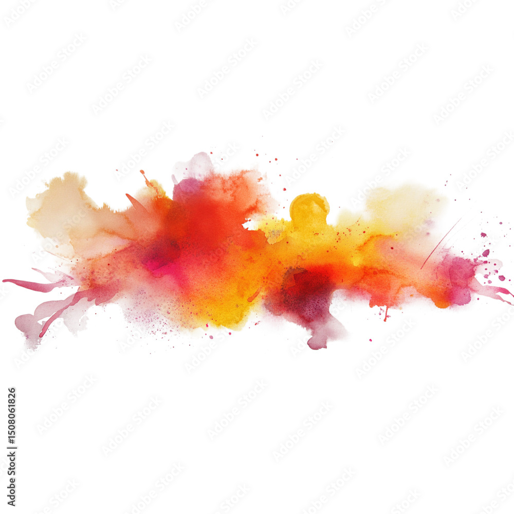Poster the composition watercolor image features a fluid with soft gradients, small splatters and dots of p