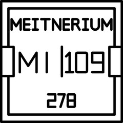 Meitnerium (Mt) vector icon, atomic number 109. A synthetic transactinide named after Lise Meitner, suitable for nuclear science, chemistry education, and detailed atomic structure visuals