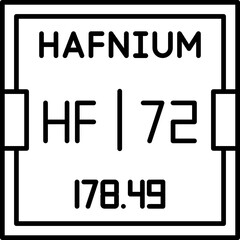 Fototapeta premium Vector icon of Hafnium (Hf), atomic number 72, transition metal in the periodic table. Ideal for scientific infographics, STEM education, and digital chemistry use