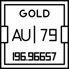 Gold (Au) vector icon featuring atomic number 79. Designed for educational use in periodic table visuals, science resources, and chemistry infographics