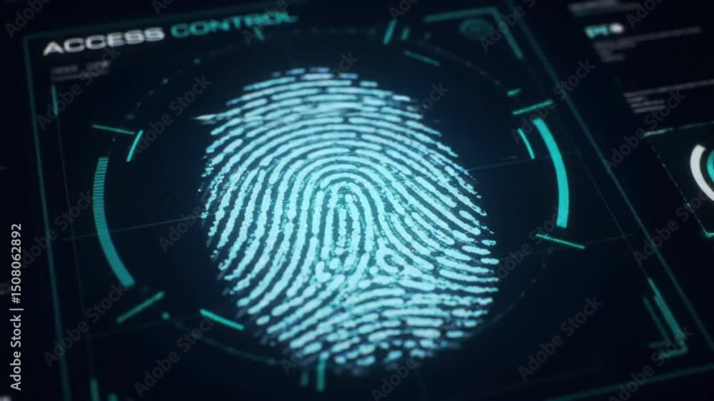 Aufkleber fingerprint scan on digital access control interface.