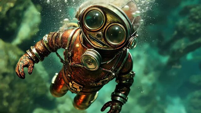 Historically inspired diver explores mysterious underwater world during a deepsea adventure, Cartesian Diver