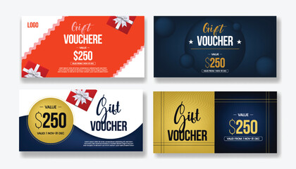 set of Elegant Gift Voucher design for Beauty and Fashion giveaway gift card bundle, Discount Coupon vector template, Promotional horizontal banner, thumbnail, cover, header design pack