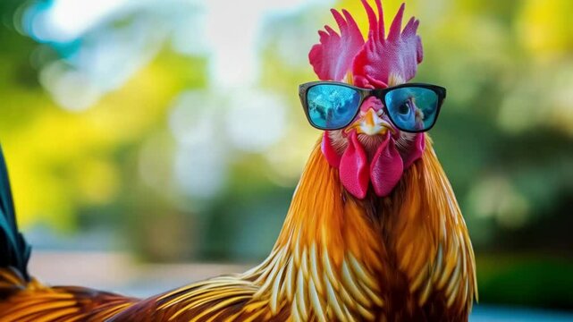 Majestic rooster with sunglasses exuding confidence and effortless cool swagger