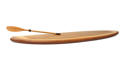 A paddleboard with a paddle resting on top, Transparent background, PNG file