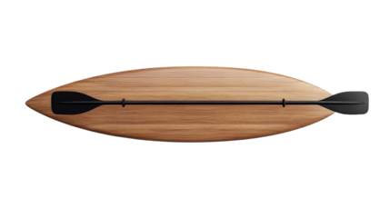 A paddleboard with a paddle resting on top, Transparent background, PNG file