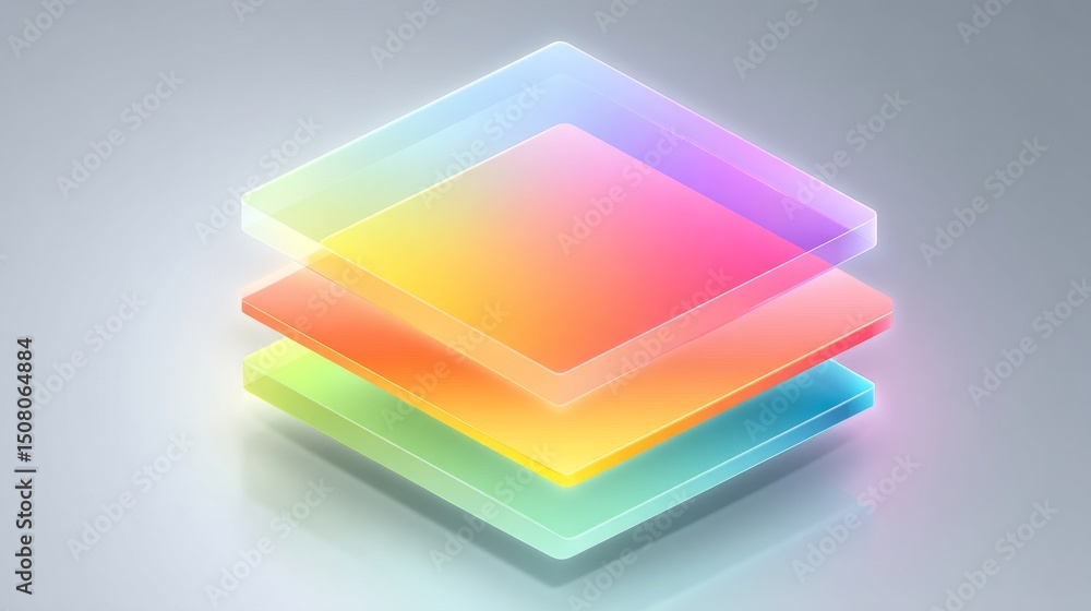 Poster vibrant translucent layers in pastel colors creating a modern abstract design.