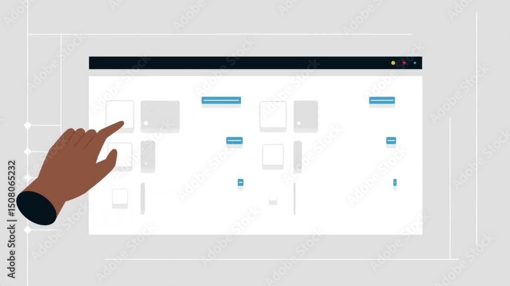 Poster animated digital checklist interface with hand interacting on screen