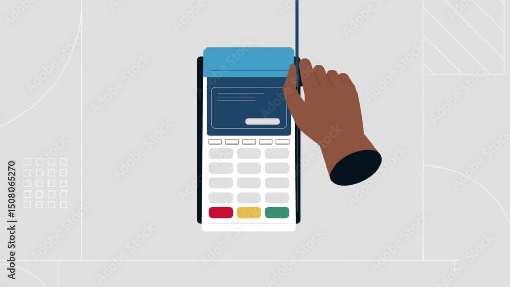 Poster animated payment terminal showing digital transaction with card reader