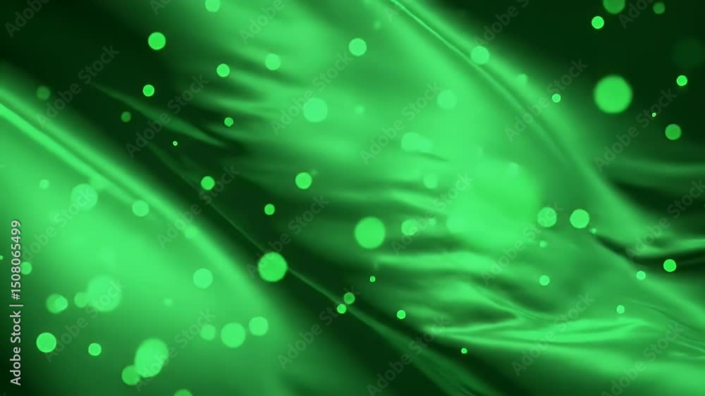 Poster Emerald Green Abstract Wave with Floating Lights