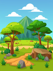 Fototapeta premium Serene Landscape. Picturesque Mountain View with Lush Green Meadows and Winding Path