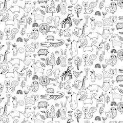 cute kawaii animal abstract hand drawn seamless pattern