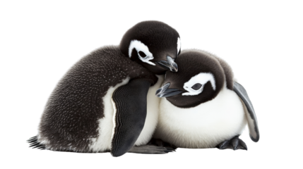 A pair of penguins huddled together, keeping warm, Transparent background, PNG file