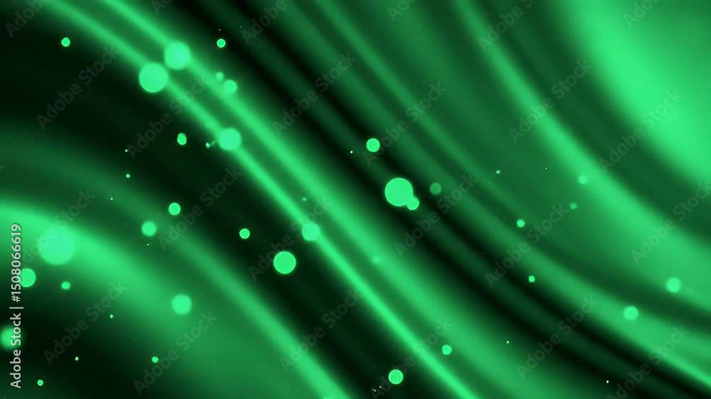 Poster Emerald Green Abstract Waves with Floating Particles