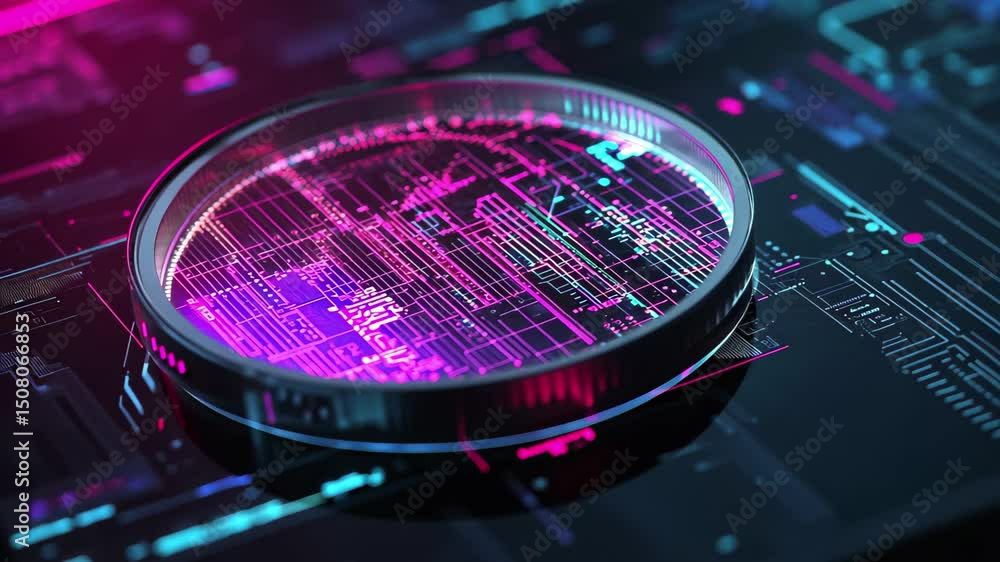 Poster extensive scope scanning and data processing visualization on a black background, scope scanning and