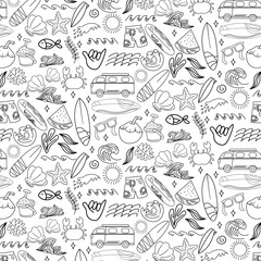 surfing summer beach doodle hand drawn seamless  pattern