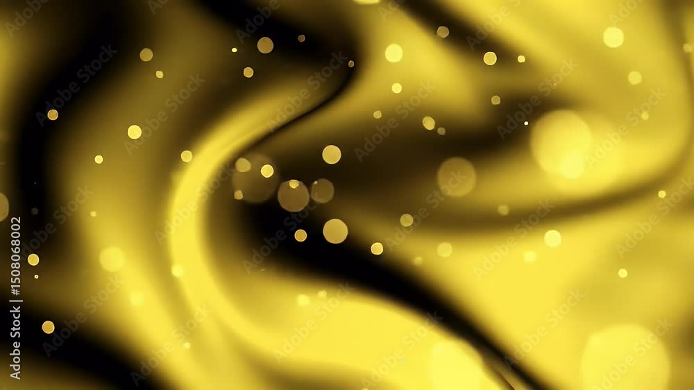 Poster golden liquid swirls with shimmering lights abstract motion background