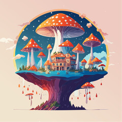 Fantasy Mushroom Village on a Giant Mushroom
