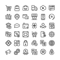 E-commerce and Online Shopping Line Icons Set – Cart, Payment, Discount, Delivery and Marketing Symbols