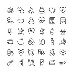 Wellness, Fitness and Self-Care Line Icons Set – Meditation, Spa, Healthy Living and Personal Care Symbols