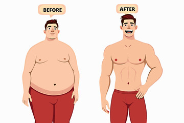 Fototapeta premium Weight Loss Transformation: Before and After Male Body Illustration