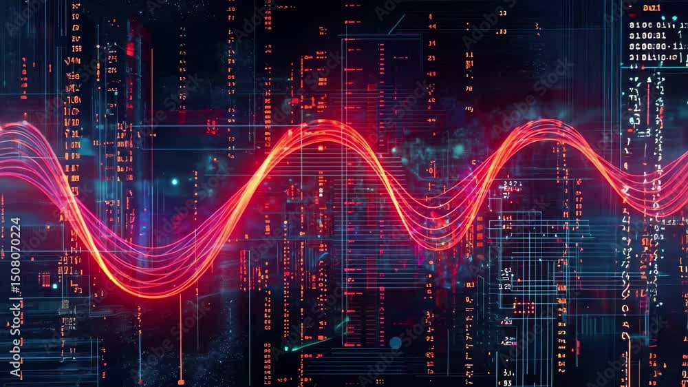 Poster dna strands with data processing and math elements showcasing scientific innovation, dna strands ove