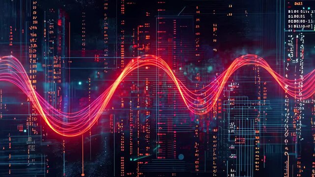 DNA strands with data processing and math elements showcasing scientific innovation, dna strands over data processing and mathematical equations on black background - Powered by Adobe
