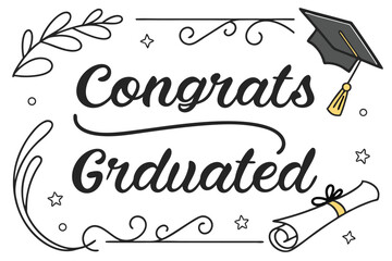 Class of 2025 Graduation Greeting Sign with Cap and Diploma   Handwritten Brush Lettering Vector

