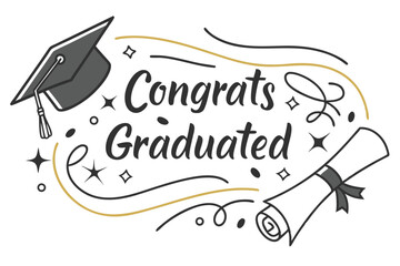 Class of 2025 Graduation Greeting Sign with Cap and Diploma   Handwritten Brush Lettering Vector

