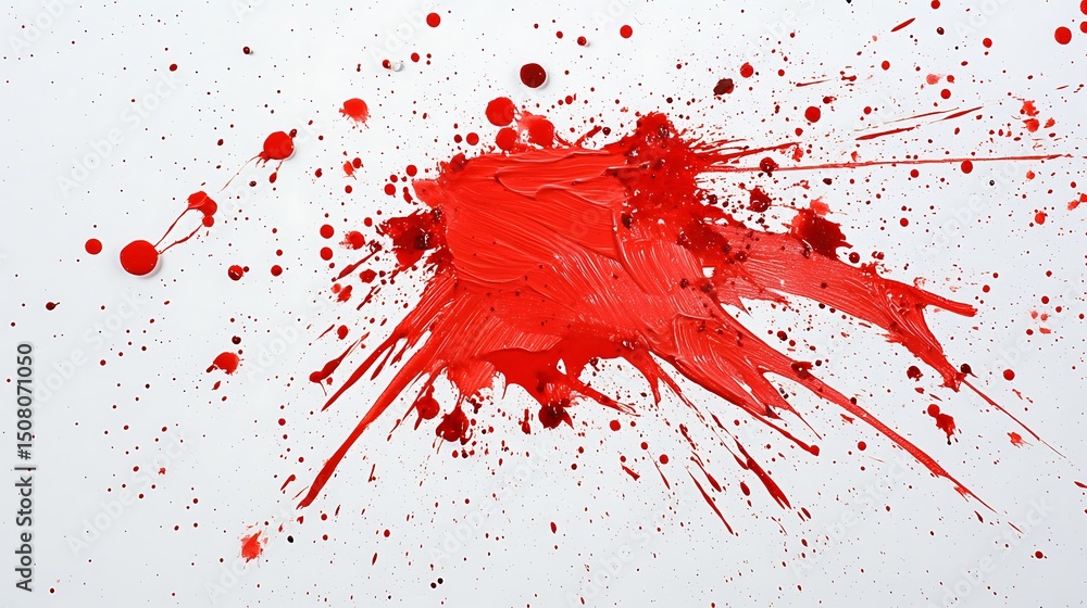 Aufkleber dynamic red splash of paint exploding on clean white background in ultra high definition. abstract a