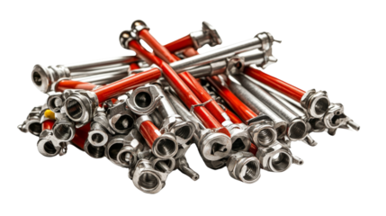 A pile of scaffolding pipes and connectors, Transparent background, PNG file